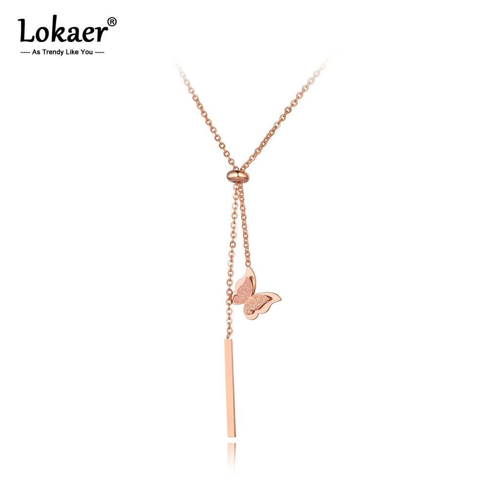 Lokaer Оригинальный кулон из титановой стали с очаровательной бабочкой колье CZ