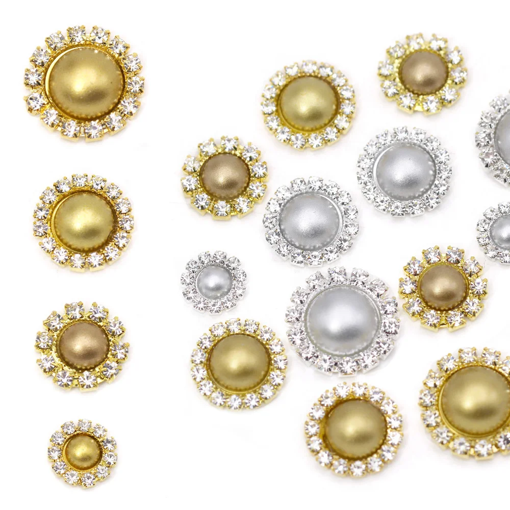 10 шт. Золотая Серебряная жемчужина Стразы с круглыми цветочными пуговицами для