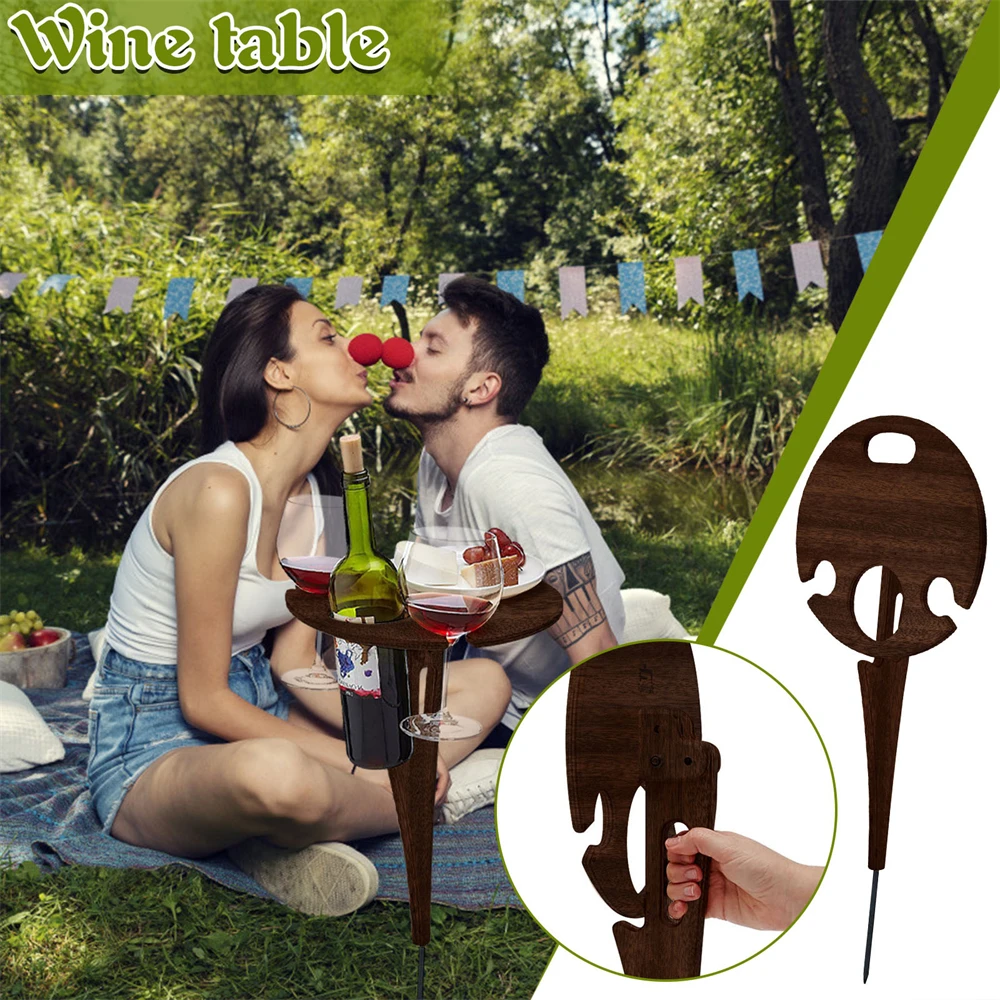 

Outdoor Wine Table with Foldable Round Desktop Mini Wooden Picnic Table Wine Rack For Outdoor Travel Beach Garden Furniture
