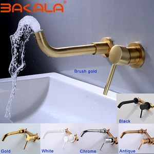 Настенный смеситель для ванной комнаты BAKALA, современный латунный кран с поворотным носиком для раковины, с золотой бронзовой отделкой