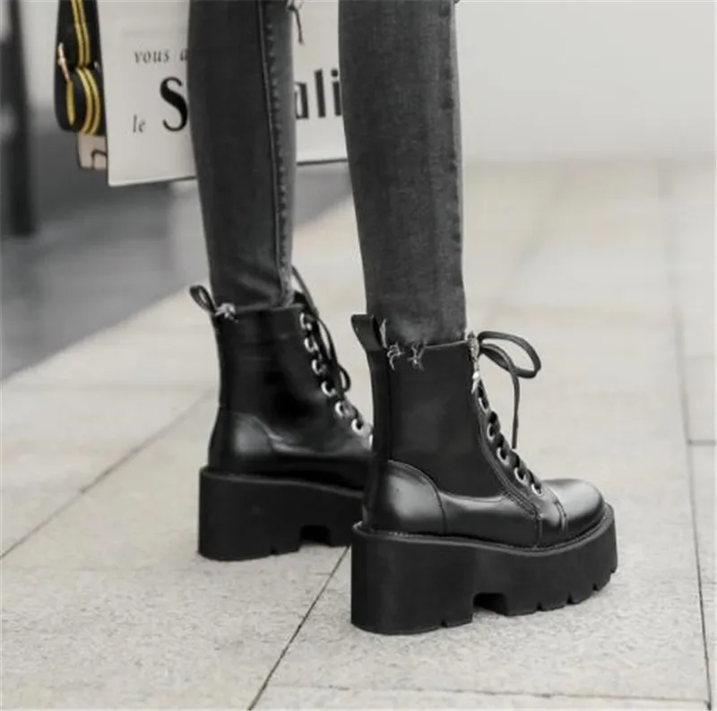 PXELENA винтажные байкерские ботинки в байкерском стиле готическом Женская Осенняя