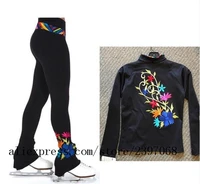 figure skating suits with pants black girls figure skating pants women ice skating trousers with flower keep warm