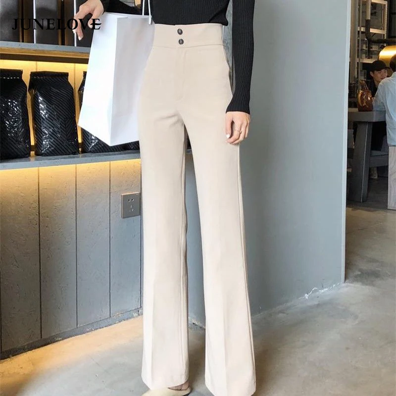 

Spring New Korean Fashion High Waist Streetwear Wide Leg Pants Casual Solid Long Trousers Vintage Office Ladies Bottoms