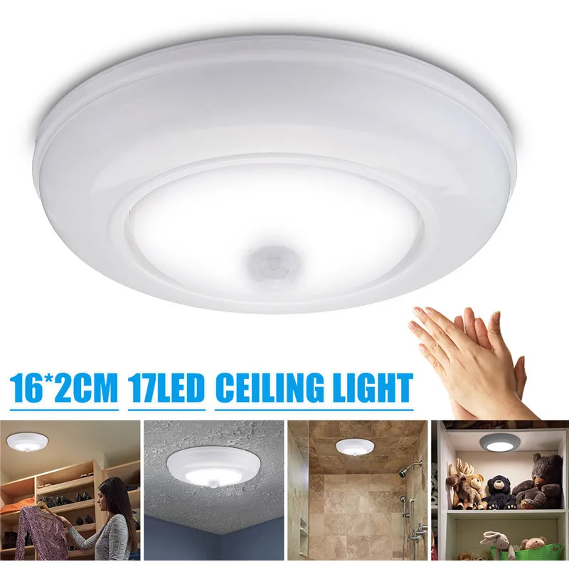 

17LED Motion Sensor Ceiling Light 6V Wireless 4*AA Battery Powered Automatic Cabinet Lamp 3W Warm White Lighting for Room