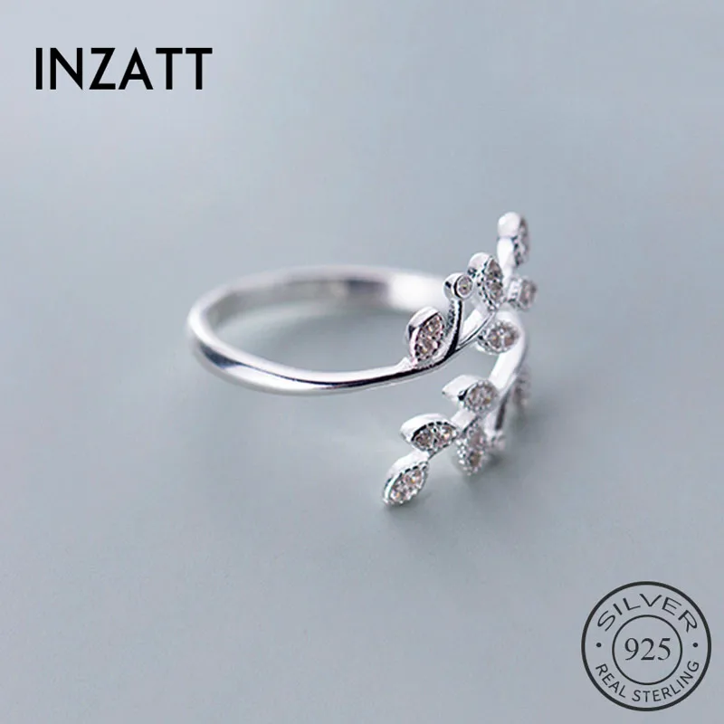 

INZATT Real 925 Sterling Silver Plant Zircon Leaves Ring For Fashion Women party Cute Fine Jewelry Accessories 2019 Gift