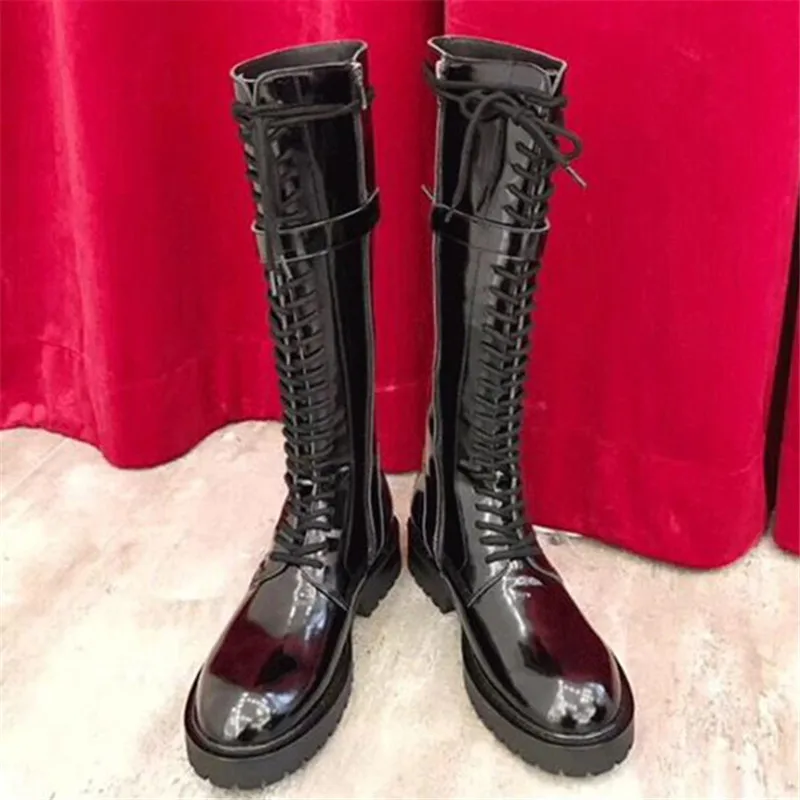 Женские высокие сапоги до колена на молнии со шнуровкой и пряжкой | Обувь