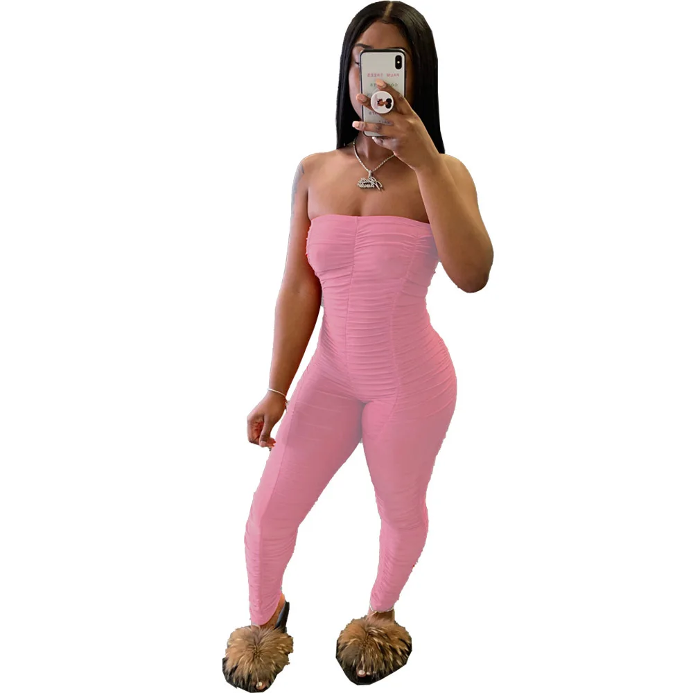 Соблазнительный Облегающий комбинезон с рюшами без бретелек|Женские