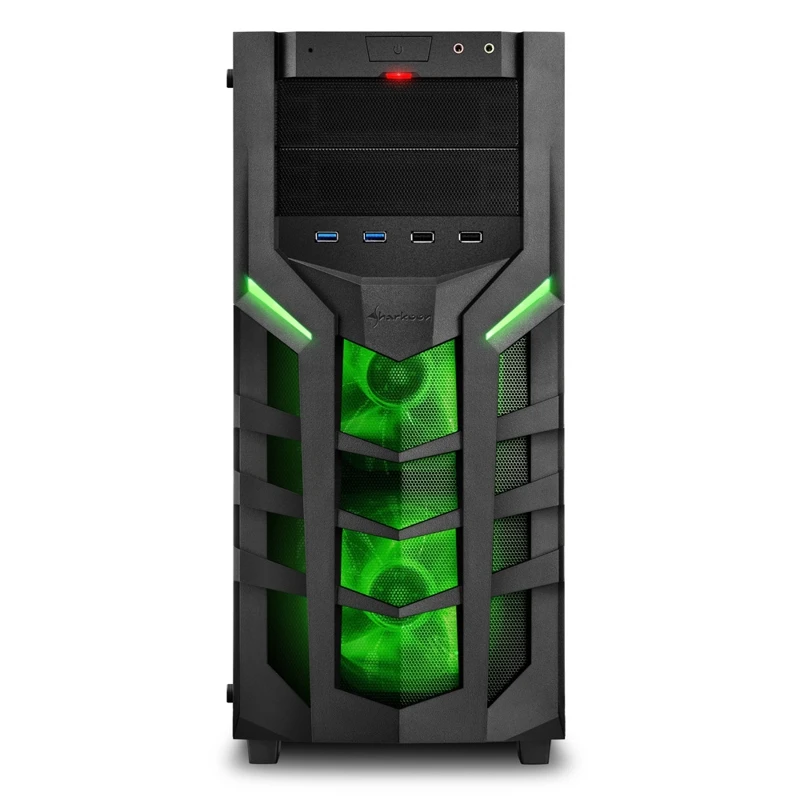 Игровой корпус для компьютера Sharkoon DG7000 G green ATX 2xUSB 2.0 3.0 Audio 3x140mm fan без БП led