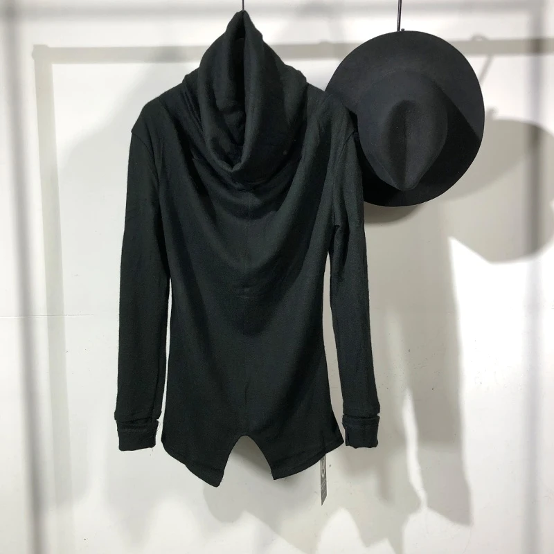 

Men's Long Sleeve T-Shirt Autumn And Winter New Scarf Collar Design Simple Slit Slim High Collar Street Style Casual T-Shirt