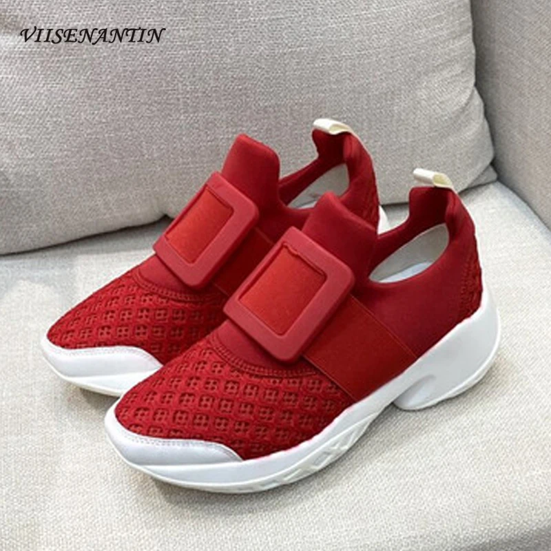 

New Crystal Square Buckle Thick-soled Daddy Shoes Women Spring and Summer Leather Four Seasons Mesh Sports Casual Sneakers