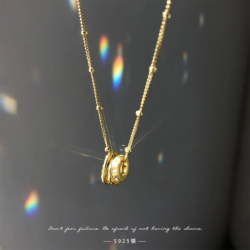 

925 Custom Geometric Ring Necklace Simple Design Sense Temperament Niche Clavicle Chain Female Light Luxury New