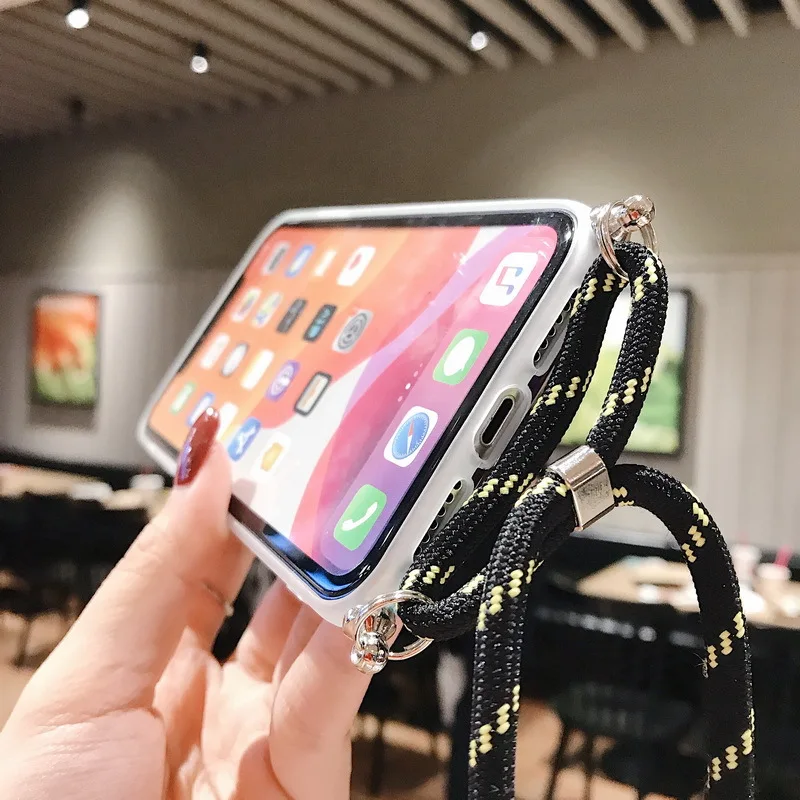 

Electroplated Diamond Phone Case For iPhone 12 Pro Max 12 Mini Splicing Geometric Soft IMD Sling Crossbody Cover For iPhone 12