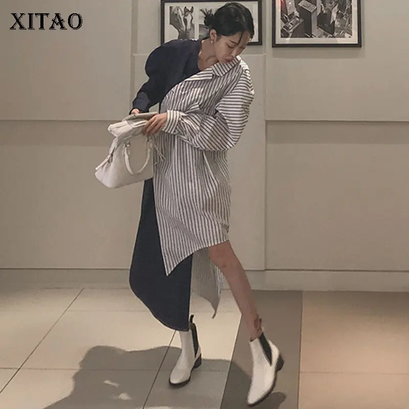 Женское асимметричное платье миди XITAO корейское однобортное длинное с отложным