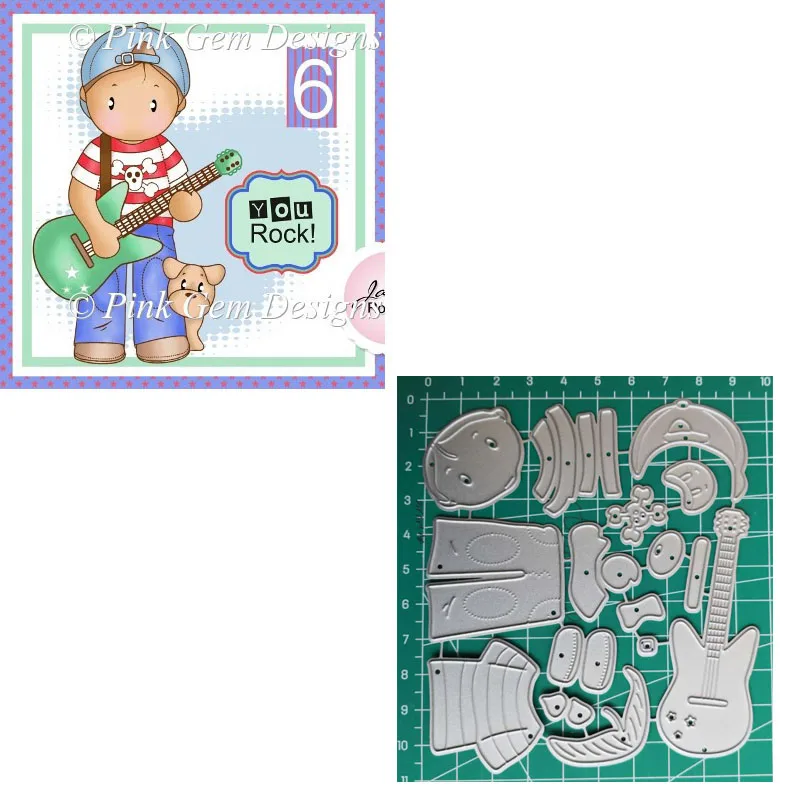 Мальчик играть гитара резки штампы для скрапбукинга мальчик открытка на день