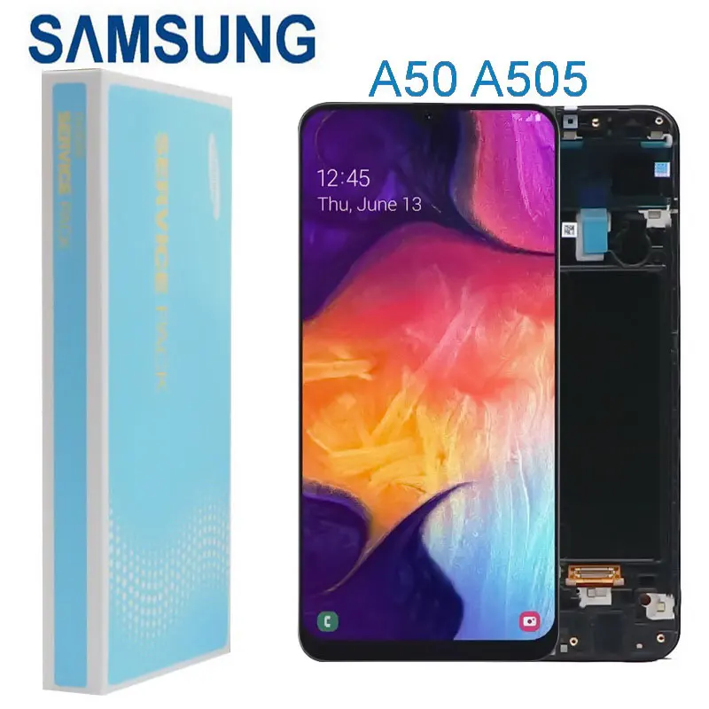 Tela de Toque Assembléia com Quadro Lcd para Samsung Original Amoled Galaxy A50 A505 A505f Sm-a505fd Display Lcd Digitador 100% 6.4