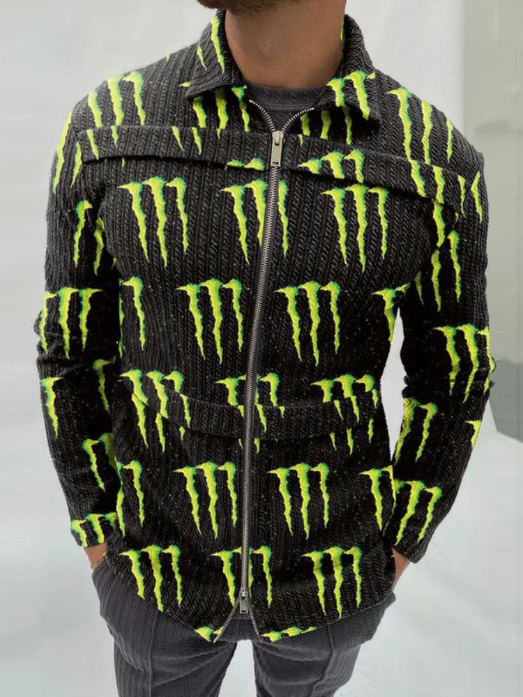 

2021 men's fashion printed slim fit coat men's top men jacket