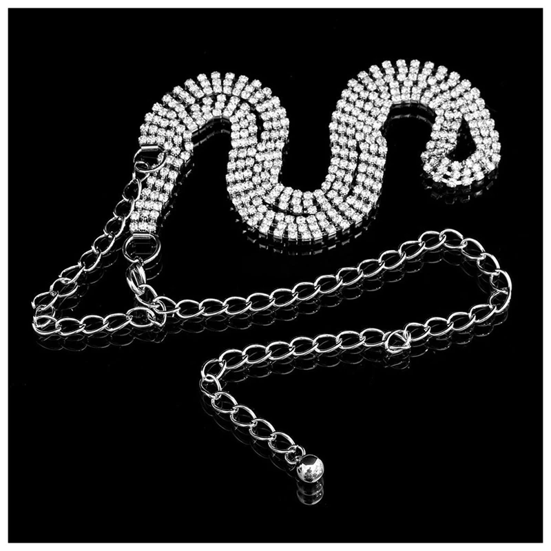 Модные женские для женщин с цепью на талии пояс в серебре 3 ряда Стразы один