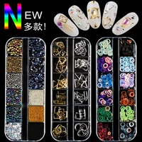 manicure variety 12 gridsbox mixed rivet jewelry rhinestone pearl colored diamond sequin nail accessories
