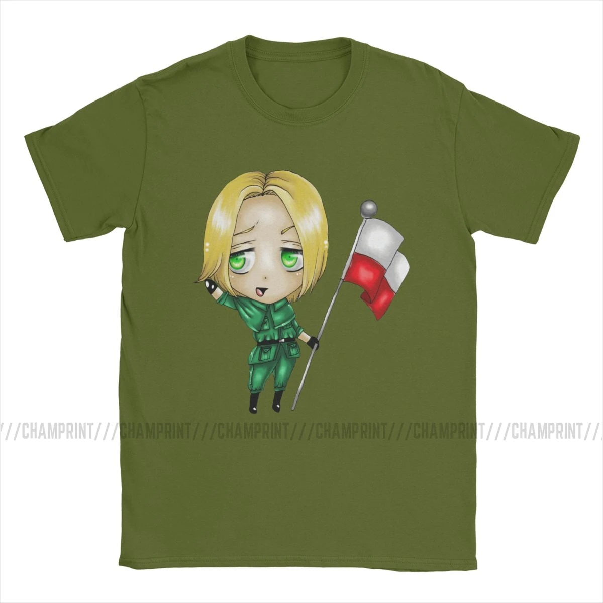 Vintage Chibi Poland T-Shirt Men Cotton T Shirt Axis Powers Hetalia Anime APH World Short Sleeve Tee Plus Size Clothes | Мужская одежда