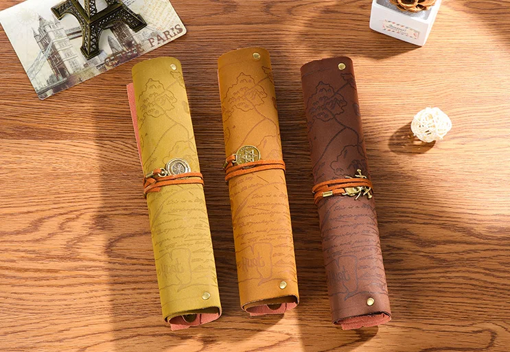 

Retro pirate Leather embossing rolls pencil bag storage case for kids Stationery office school supplies Escolar Papelaria
