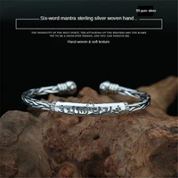 925 silver six character mantra bracelet for men and women retro thai silver open bracelet for ethnic couples first jewelry gift