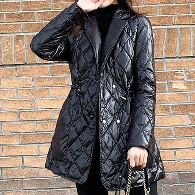 2021 autumn winter new waist down padded jacket women's mid-length slim large size diamond lattice lightweight jacket