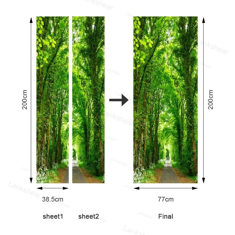 

Landscape Pattern Door Wallpaper Stickers Green Forest , Seaside, Snow Scene Home Decor Wall 3D Door Stickers