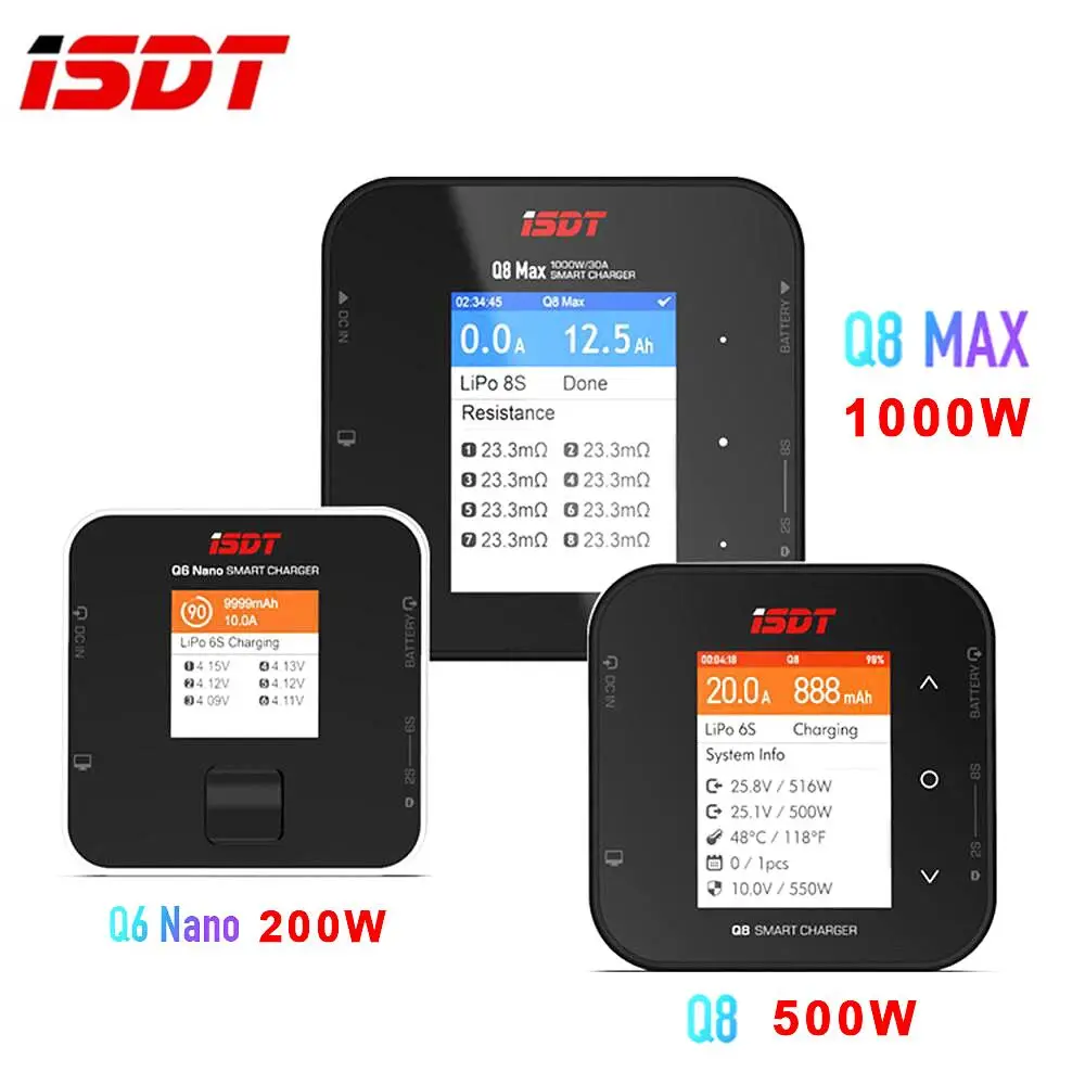 Новый стиль ISDT Q8 500 Вт 20A 2 8S / MAX 1000 Вт/Q6 Nano 200 8A 1 6S балансирующее зарядное устройство