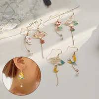 temperament fan asymmetric earrings for women girls trendy silver pin earrings popular simple good looking charming jewelry