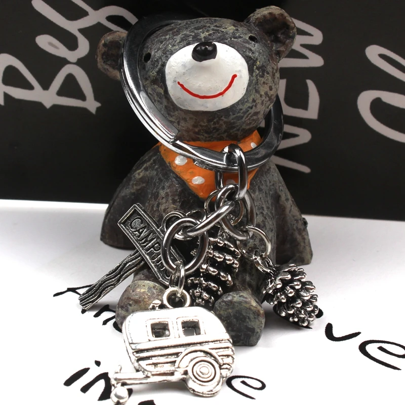 Camping Keychain Trailer RV Caravan Campground Key Chain, Nature Outdoors, Summer Vacation, Snowbirds Keyring Souvenir Key Chain