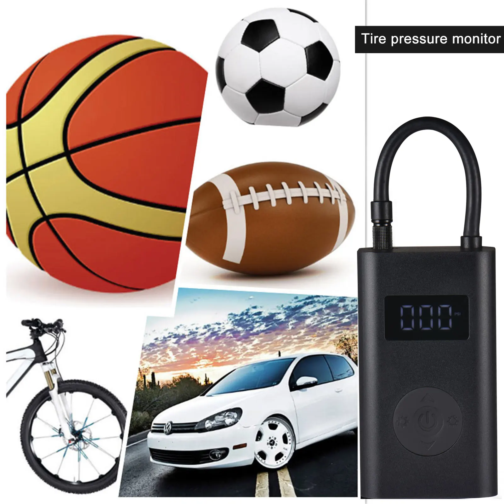 

New Car Intelligent Digital Display Air Pump Tire Pressure Monitor Car Motorcycle Bicycle Tire Kayak Basketball Football Pump