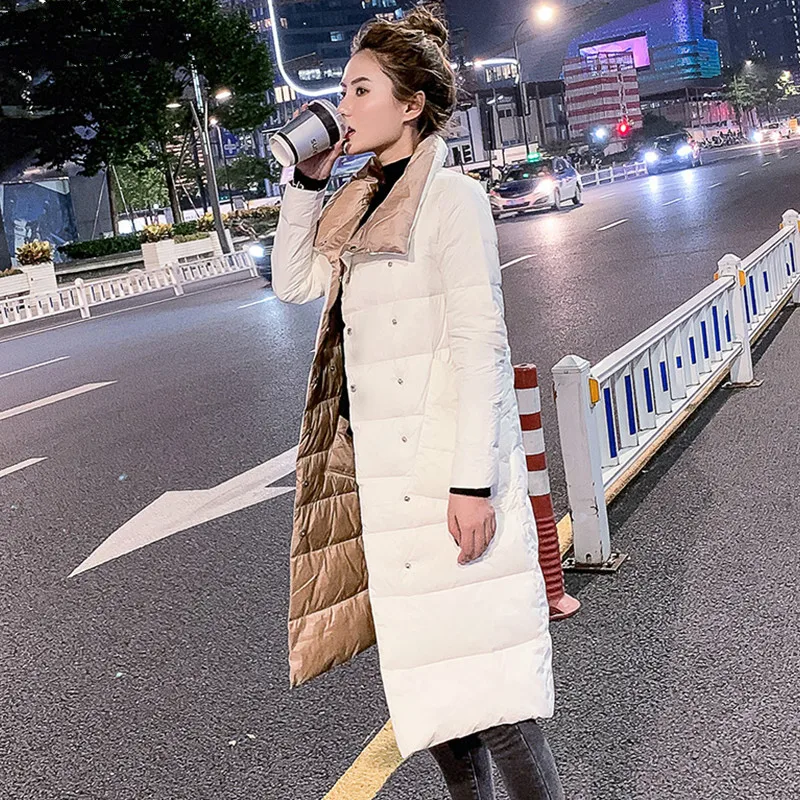 New Women Outwear Winter Warm Light Weight Down Jacket Female Meidum Long Double Sided Down Coats Fashoin Plus Size Parkas