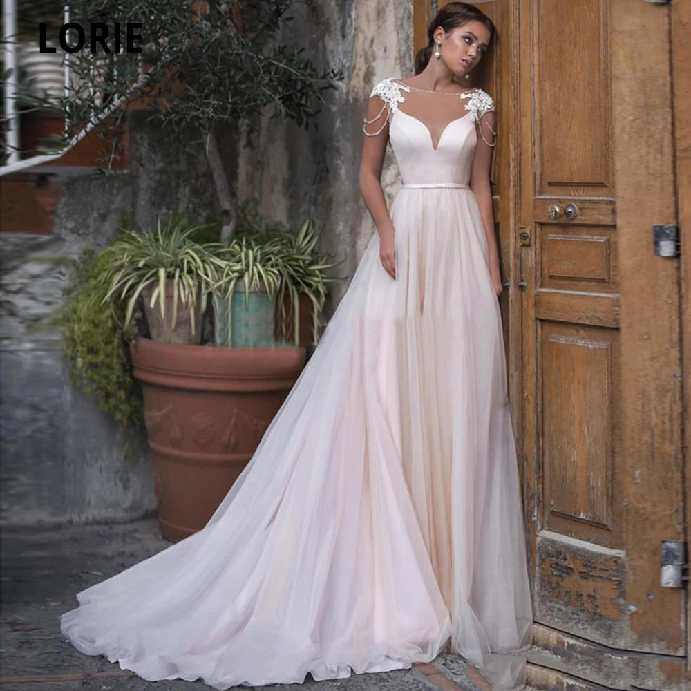 Свадебные платья LORIE светло розового цвета блестящее платье с аппликацией