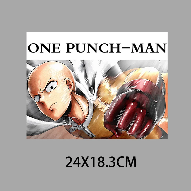 

Hot Japanese Anime ONE PUNCH-MAN Iron On Patches Stripes Thermo Stickers On Clothes Application Applique Transfers For Clothing