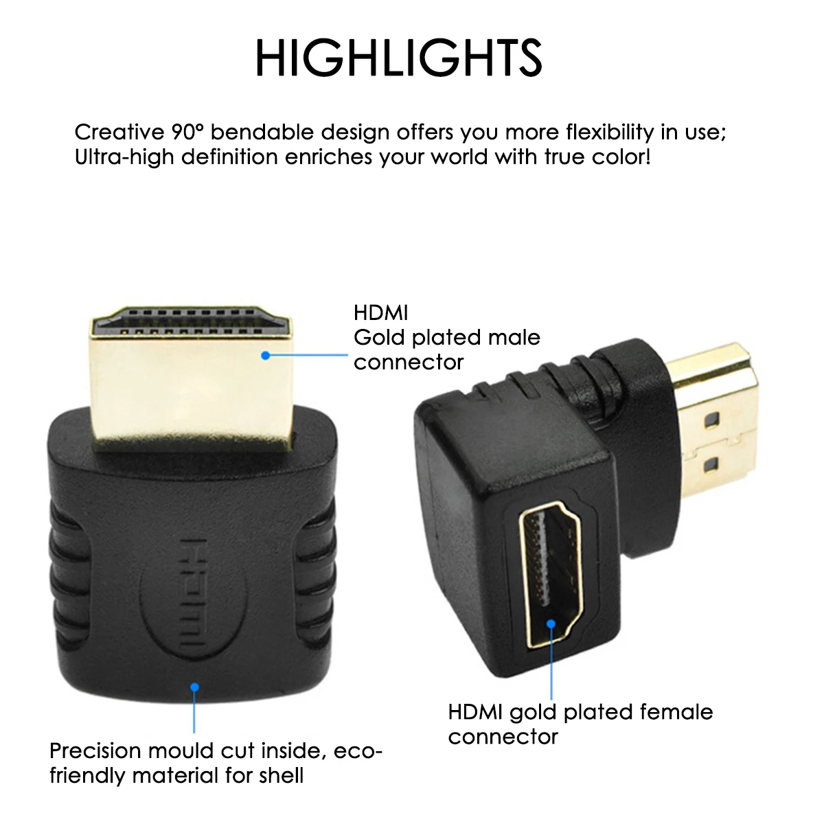 HDMI папа к Женский адаптер разъем удлинитель кабель конвертер 90 градусов правый