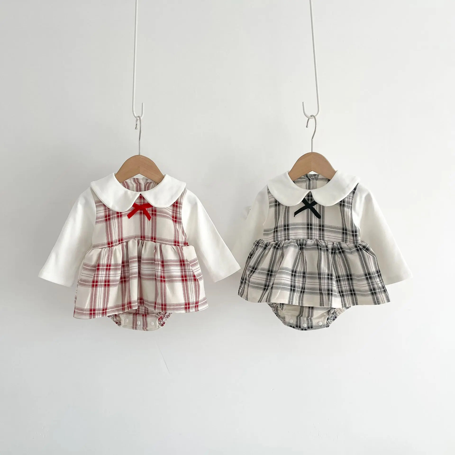 

Dibeberabbit Cute Doll Collar Baby Girls Romper Princess Long Sleeve Toddler Infant Clothes Plaid Newborn Jumpsuit Overalls