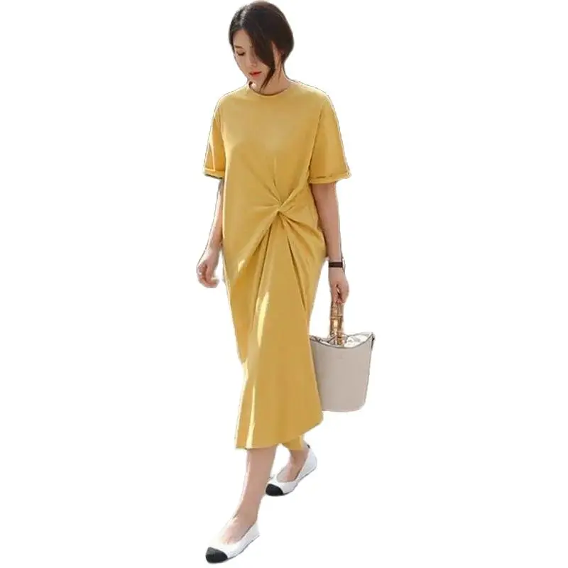 Korean Version Of Sundresses For Women Summer 2022 FAshion Plus Size Casual Women Dresses New Slim Long T-shirt Dress