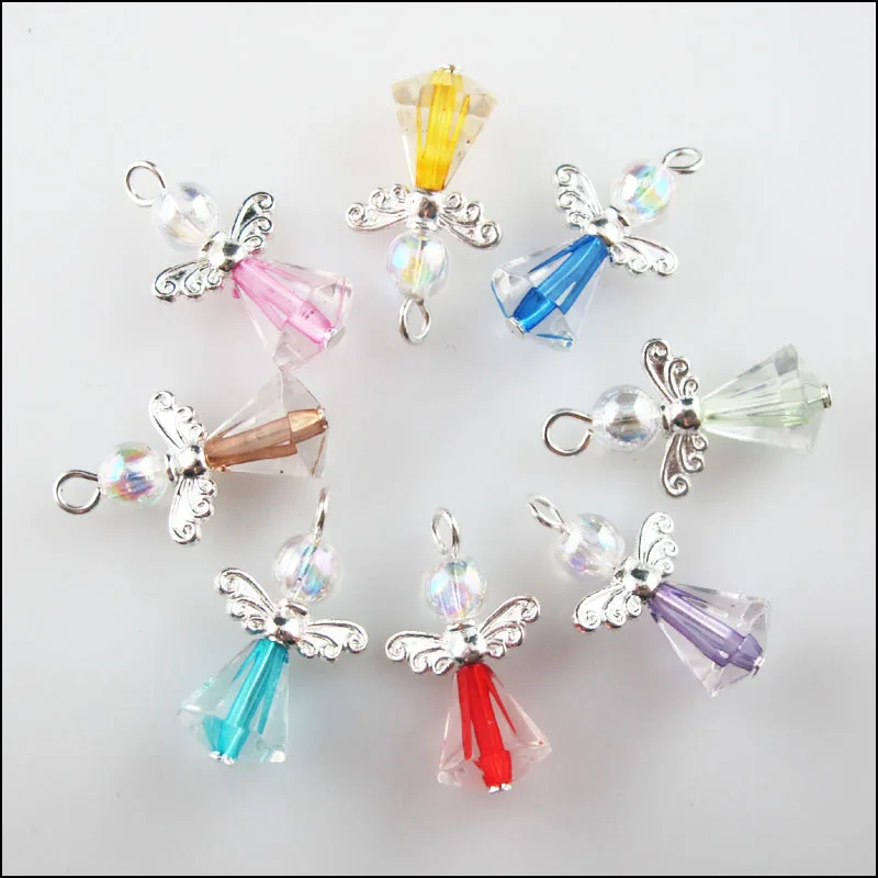 

16 New Dancing Angel Charms Silver Plated Wings Mixed Pendants 14x25mm