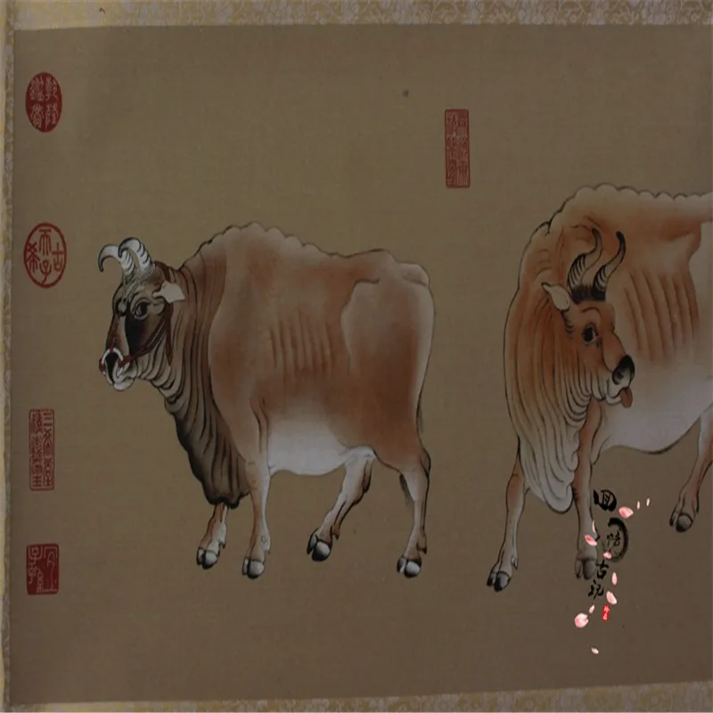 Китайская старая картина прокрутки и каллиграфическая пятиокись | Дом сад