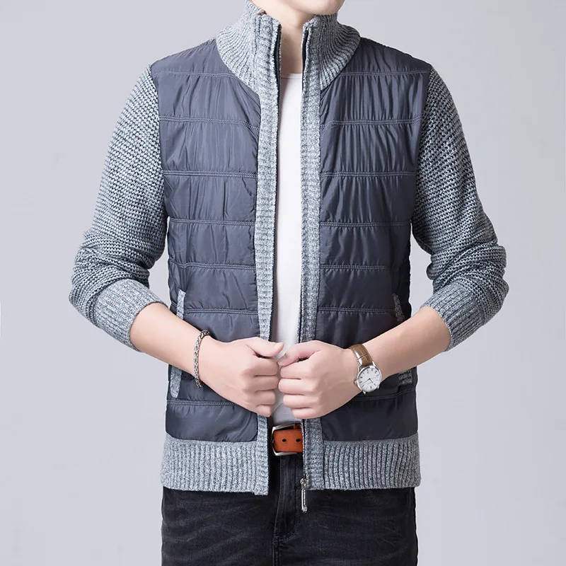 Новинка 2019 Осень-зима мужской толстый свитер пальто мужские парки пэчворк на