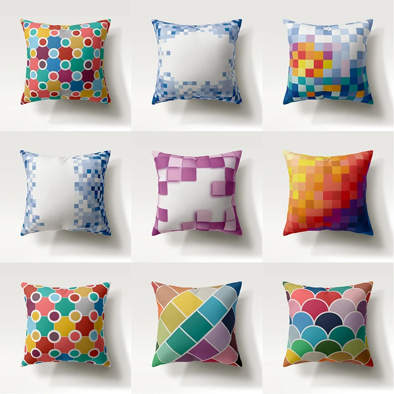 

45*45cm Cushion Cover Six-Color Splicing Geometric Stripe Polyester Throw Pillow Cases for Sofa Car Coffee Home Decor Pillowcase