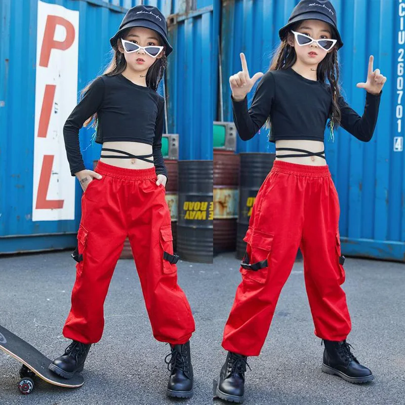 

Kid Cool Hip Hop Clothing Black Sweatshirt Short Top Crop Shirt Running Casual Pants for Girls Jazz Dance Costumes Clothes Wear