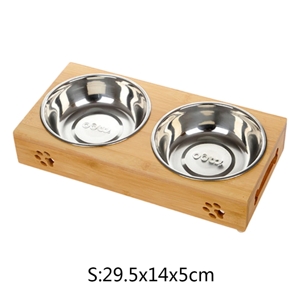 

New Popular Cat Dog Pet Stainless Steel/Ceramic Feeding and Drinking Bowls Combination with Bamboo Frame for Dogs Cats