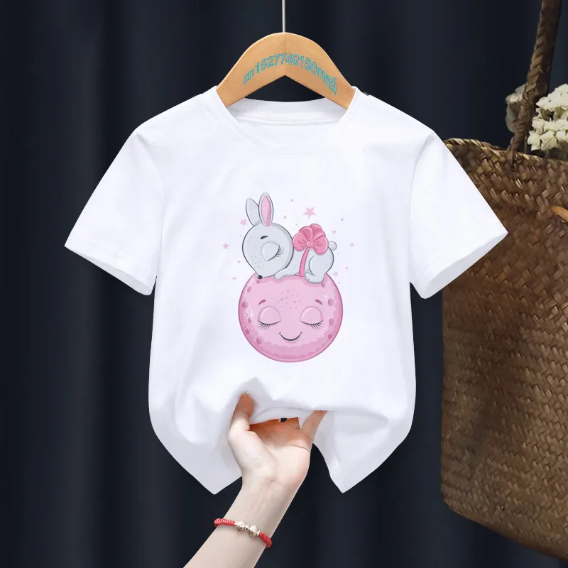 Camiseta para ni&ntilde;os y ni&ntilde;as, prenda de vestir, con estampado de dibujos animados, con conejo, de verano-0