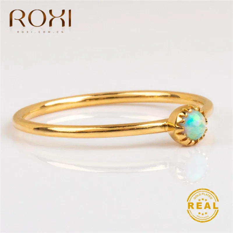 ROXI тонкий дизайн круглый Опаловый камень кольцо для женщин изысканное тонкое кольцо с камнем рождения Свадебные украшения Изящные Несколько колец