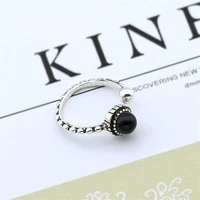 personality black agate braided twist 925 thai silver open ring for women charm female elegant accessories anillos mujer sr309