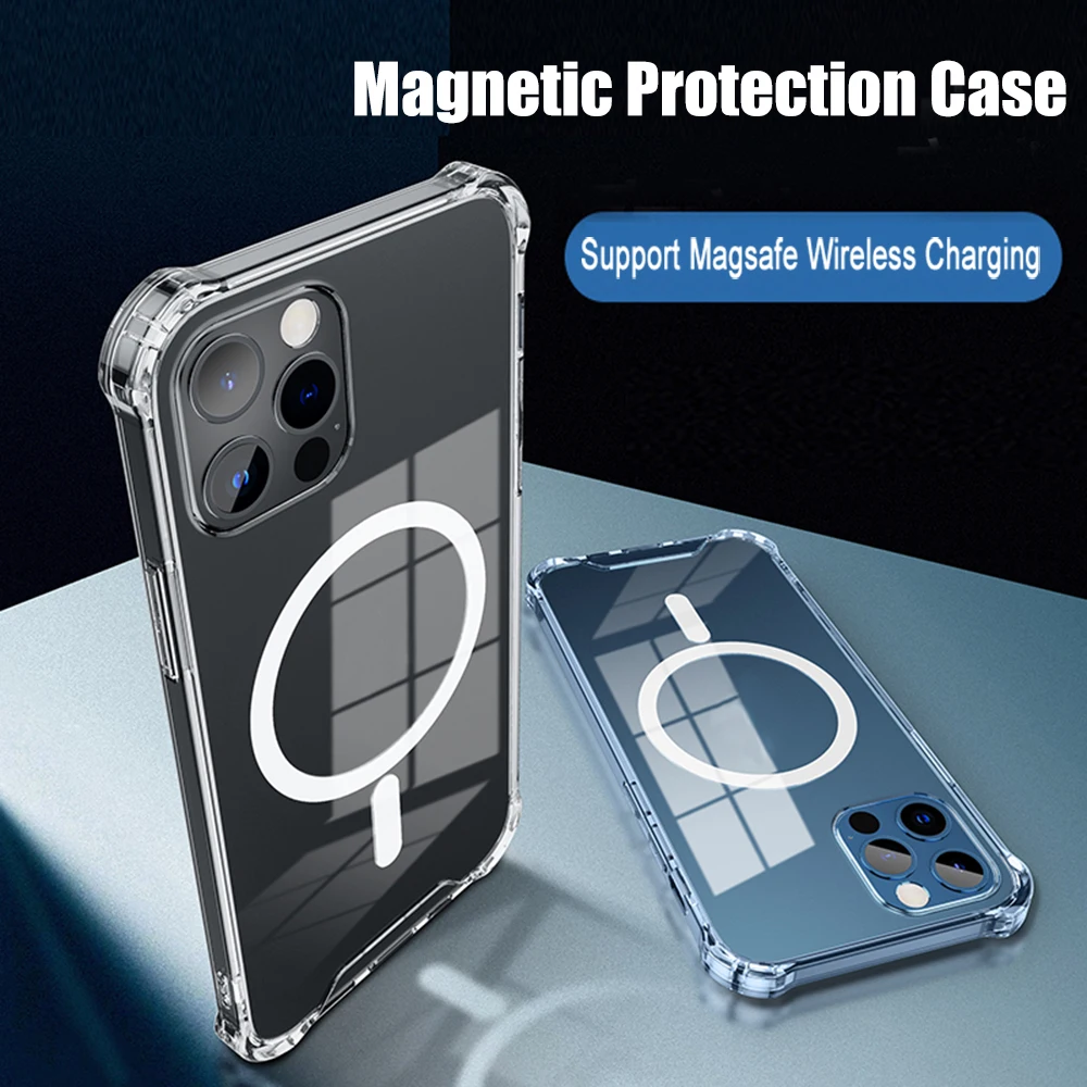 

Magsafe Case For iPhone 12 Pro Max 12 Mini Transparent Shockproof Cover Magnetic Case for iPhone 11 Pro Max Clear phone case