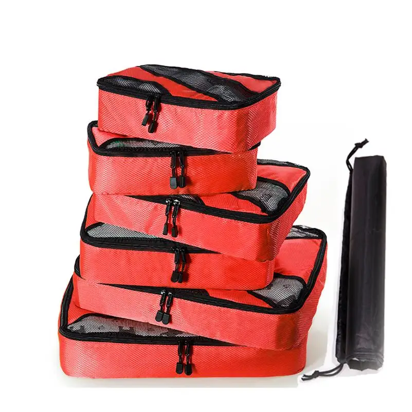 RED 6 SET Чемодан Упаковка Куб нейлон/Для женщин/большой/дамы/большой/Водонепроницаемый/дорожные сумки Органайзер комплекты Упаковка куб Организатор вещевой мешок - Цвет: RED 6 SET