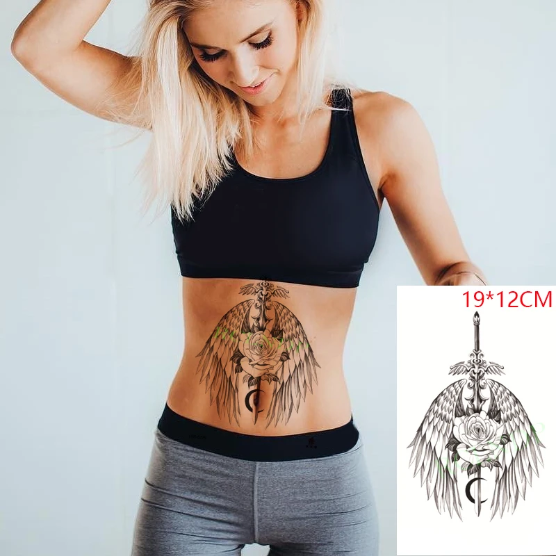 

Водостойкая Временная тату-наклейка, меч, луна, крылья ангела, цветок, искусственная тату флэш-тату, ножки, рук, боди-арт для мужчин, женщин и ...