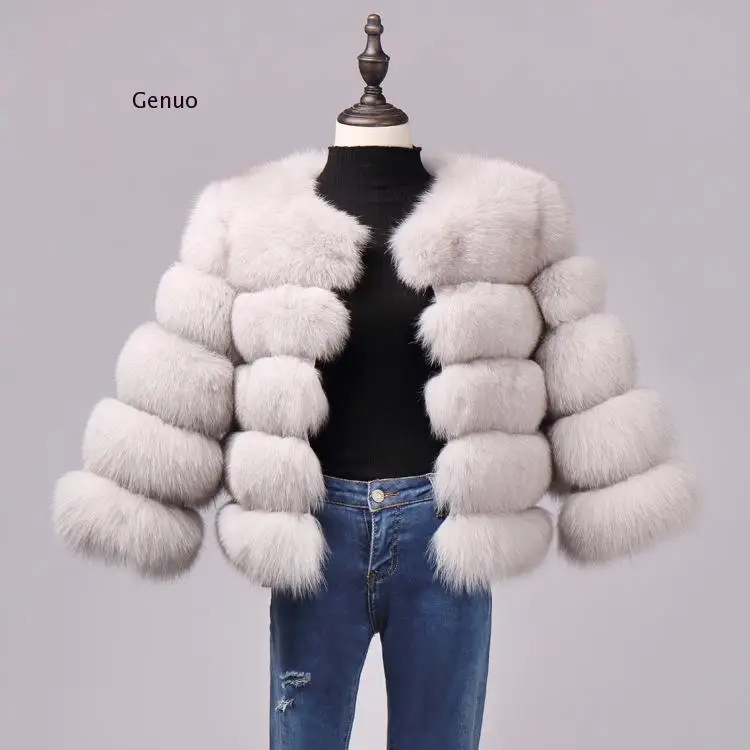 Женское зимнее роскошное пальто шуба из искусственного лисьего меха меховая